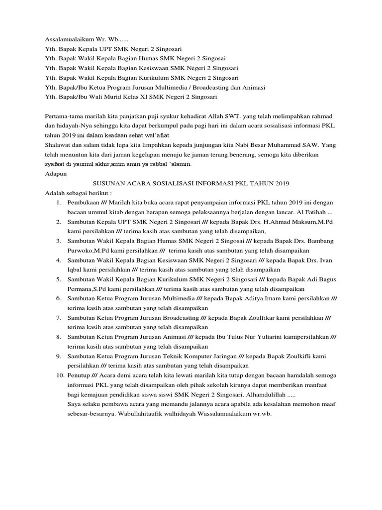 Susunan Acara Rapat Informasi Prakerin Tahun 2019 | PDF