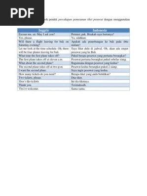 Berikut Ini Adalah Contoh Pendek Percakapan Pemesanan Tiket Pesawat Dengan  Menggunakan Bahasa Inggris | PDF