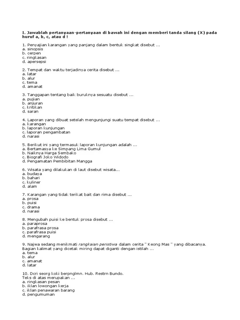 Soal UTS Bahasa Indonesia Kelas 6 Semester 1 | PDF