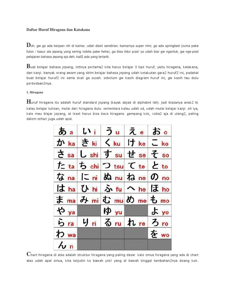 Daftar Huruf Hiragana Dan Katakana BERSA | PDF