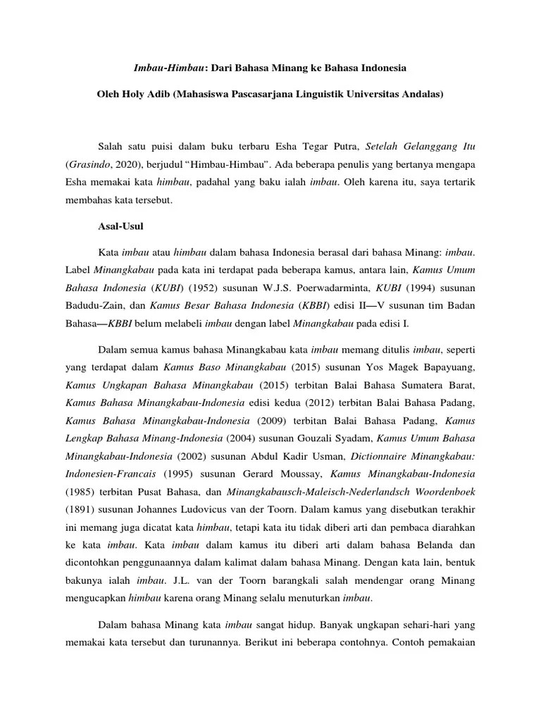 Imbau-Himbau Dari Bahasa Minang Ke Bahasa Indonesia | PDF