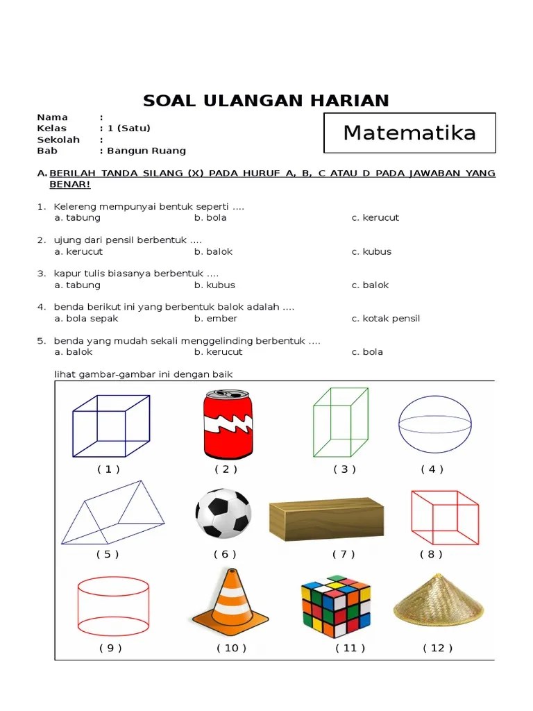 Soal Matematika Kelas 1 Sd Bab Bangun Datar