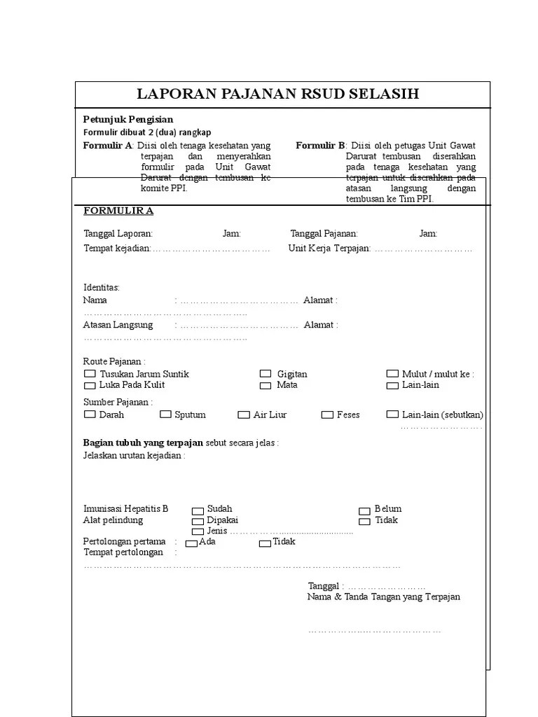 Form Laporan Pajanan Tertusuk Jarum | PDF