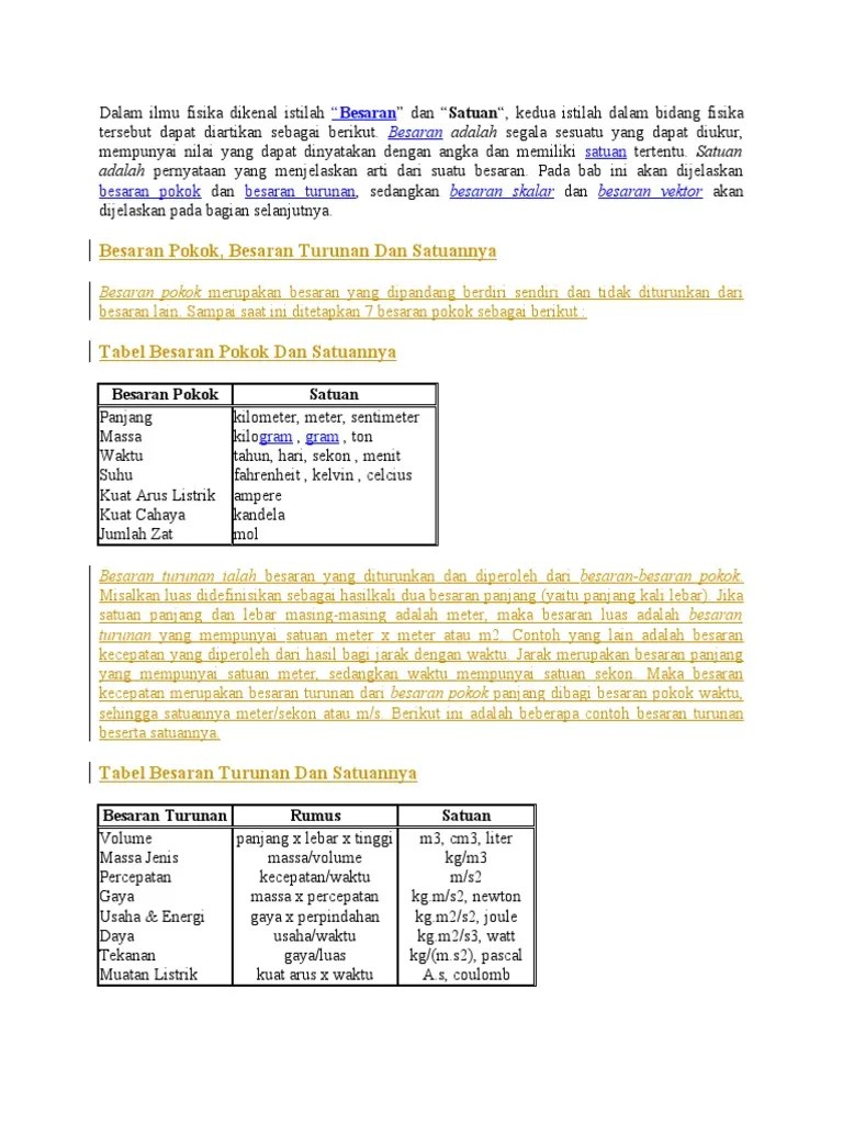 Makalah Besaran Dan Satuan | PDF