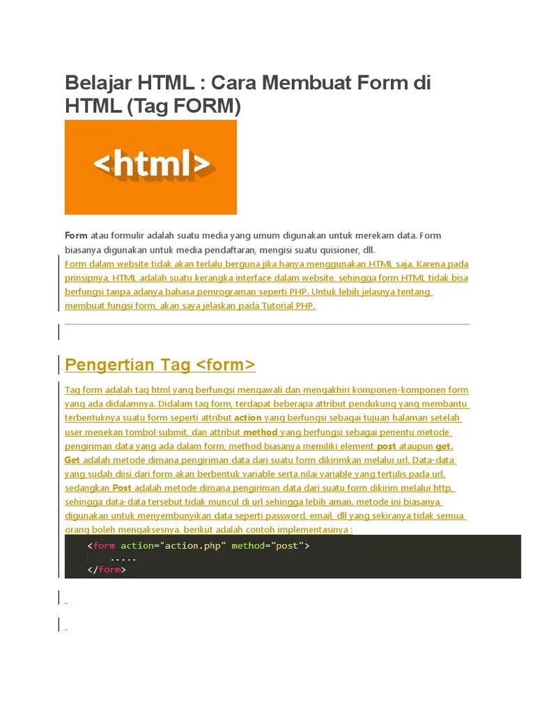 Belajar HTML - Cara Membuat Form Di HTML | PDF