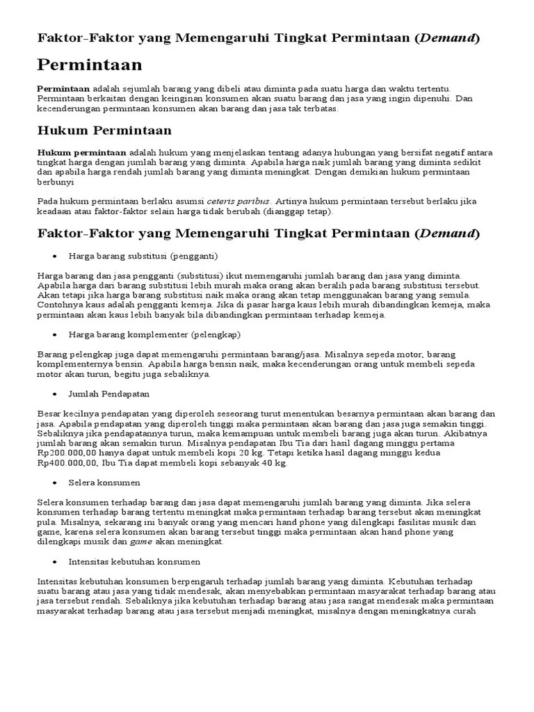 Faktor-Faktor Yang Memengaruhi Tingkat Permintaan (Demand) | PDF