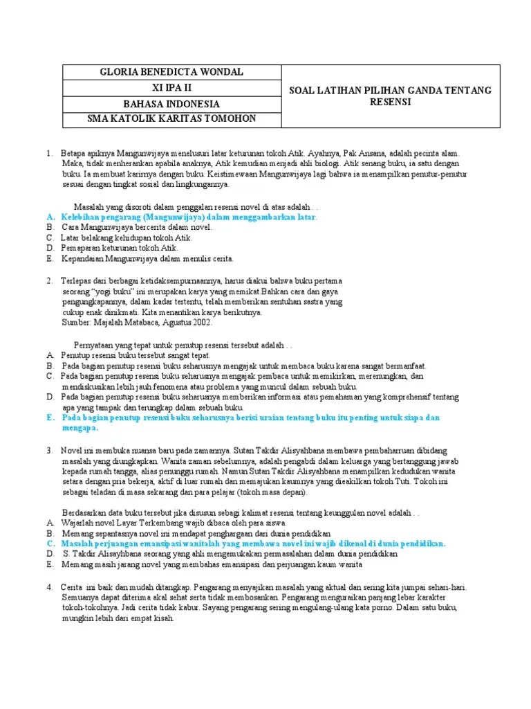 Soal Pilihan Ganda Tentang Resensi Novel | PDF