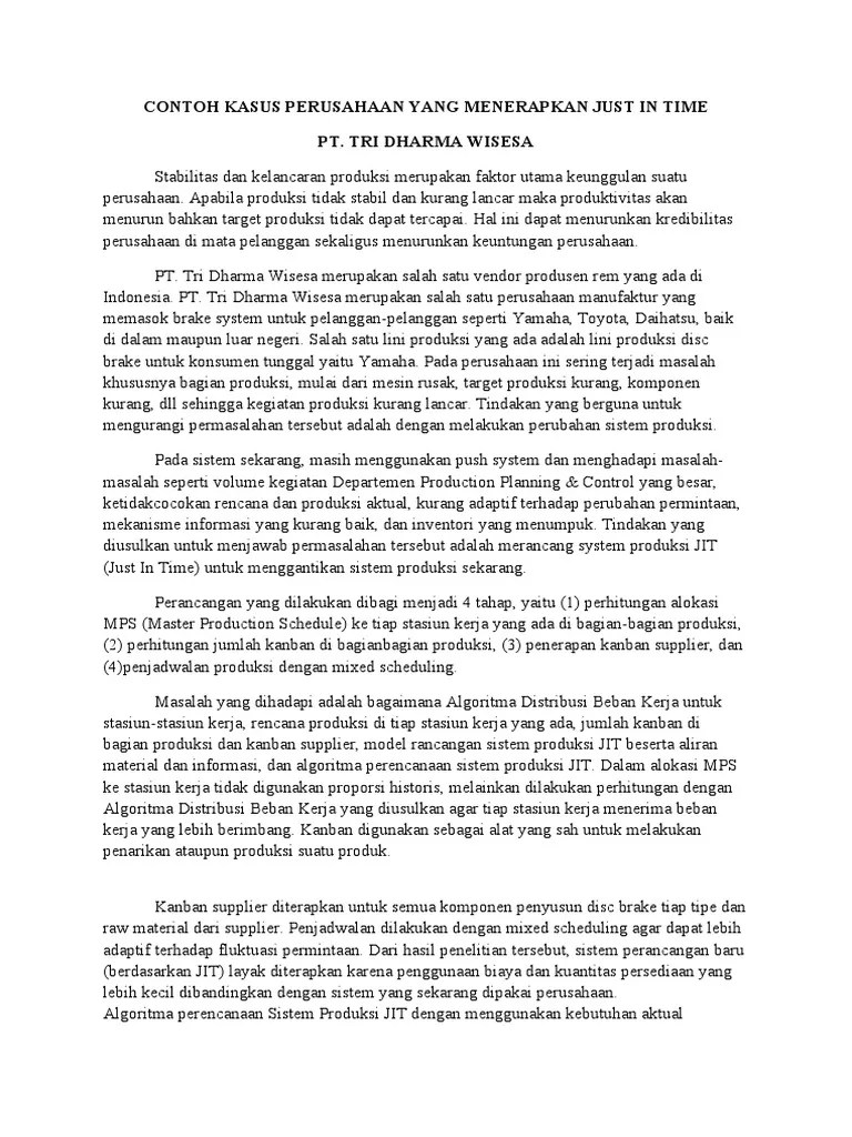 Contoh Kasus Perusahaan Yang Menerapkan Just in Time | PDF