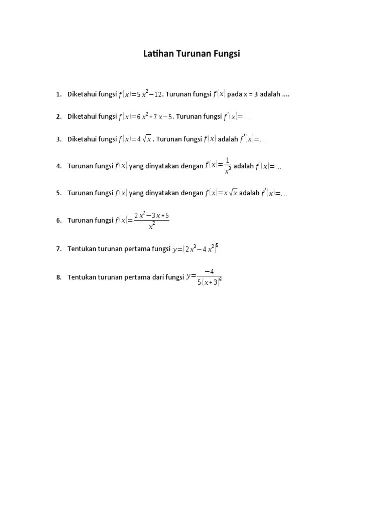 Latihan Turunan Fungsi
