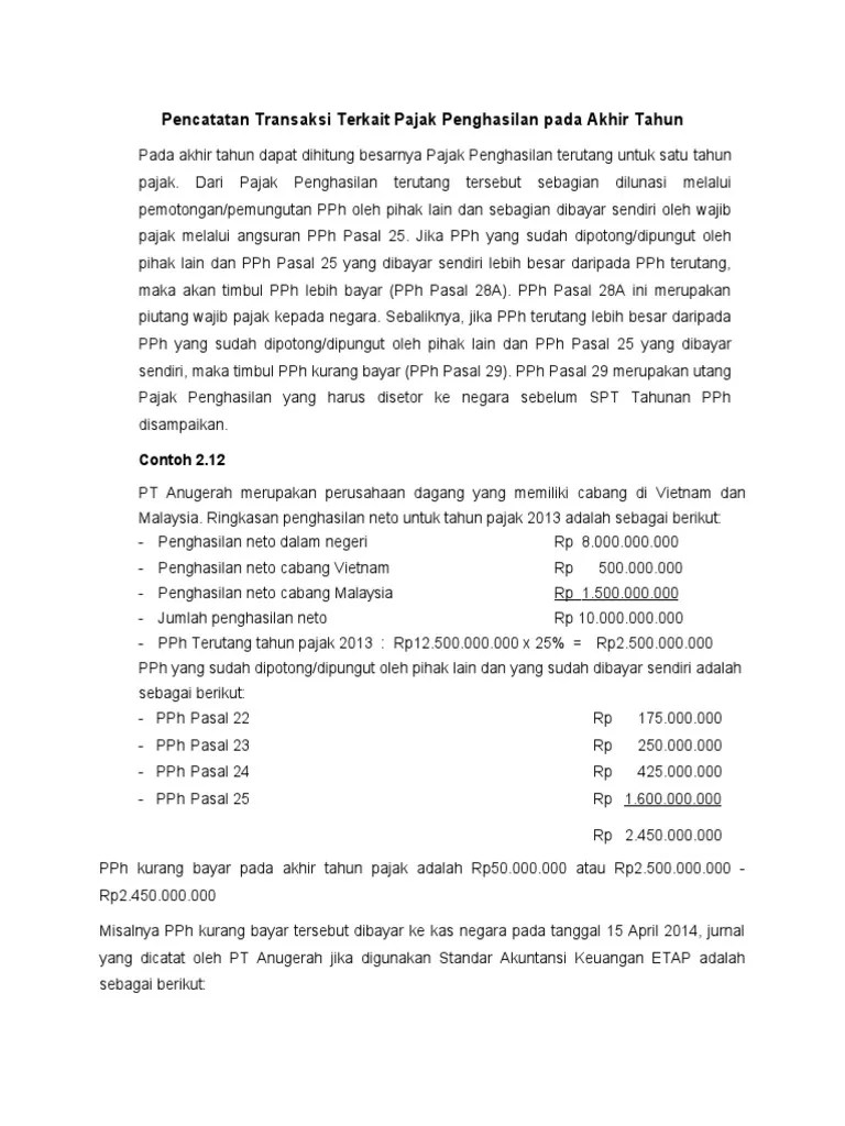 Pencatatan Transaksi Terkait Pajak Penghasilan Pada Akhir Tahun | PDF