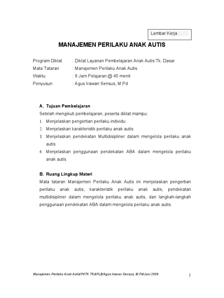 Bahan Ajar Manajemen Perilaku - Autis | PDF