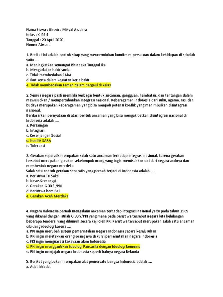 ULANGAN PPKN Ghevira Mikyal Azzahra X IPS 4 | PDF