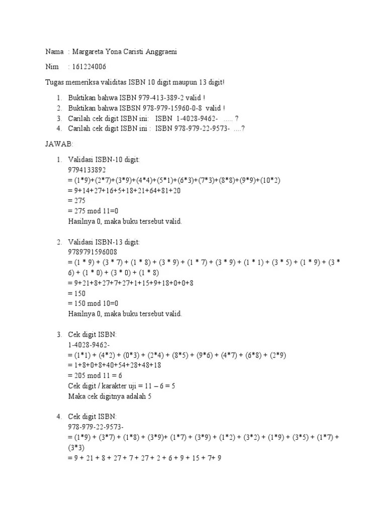 Tugas Memeriksa Validitas ISBN | PDF