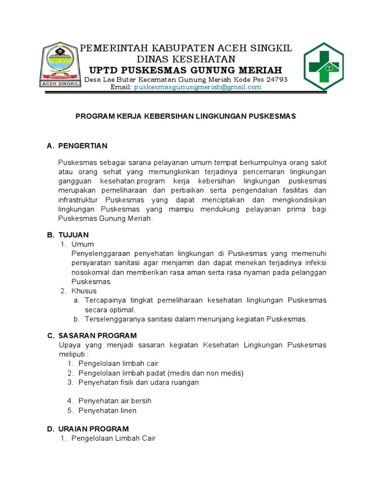 2.6.1.7 Program Kerja Kebersihan Lingkungan Puskesmas | PDF