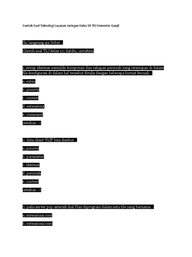 Contoh Soal Teknologi Layanan Jaringan Kelas XII TKJ Semester Ganjil | PDF