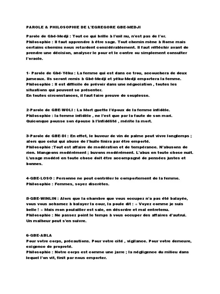 Parole, Philosophie de L&rsquo;egregore Gbe - Medji | PDF