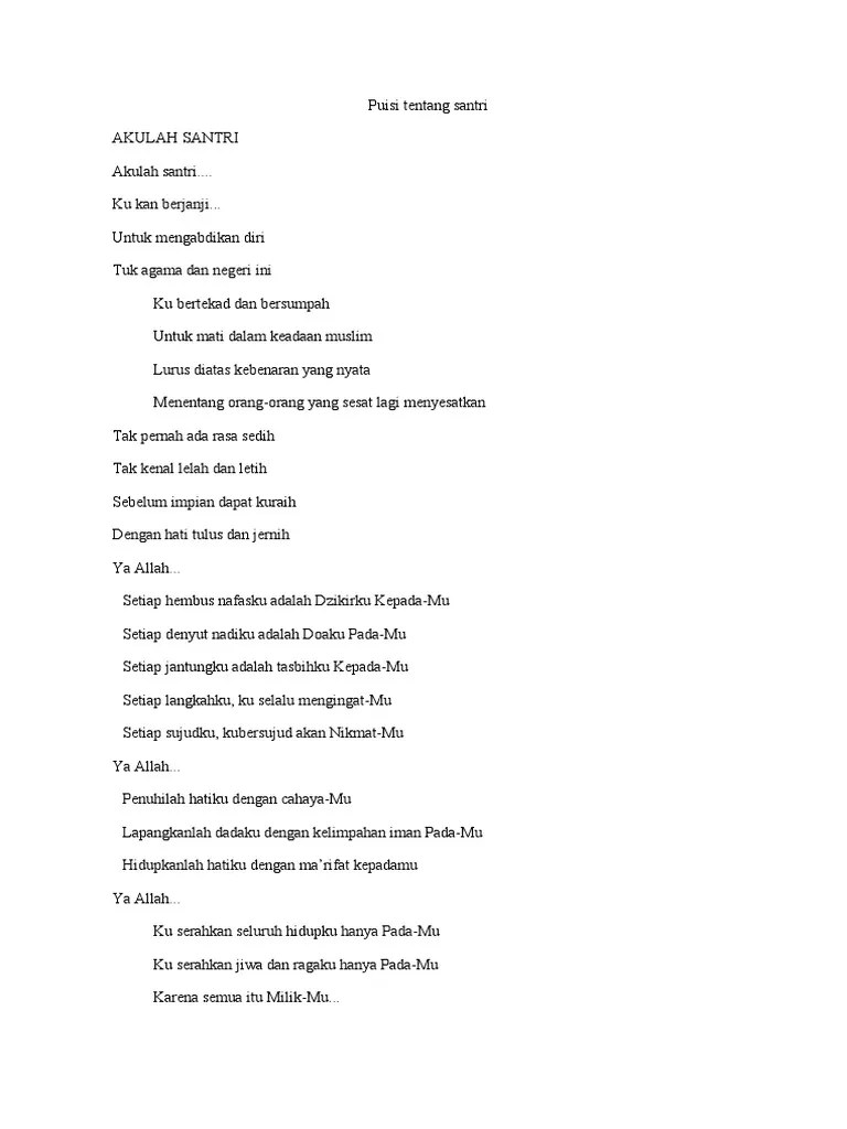 Puisi Tentang Santri Kelas 9 Mts | PDF