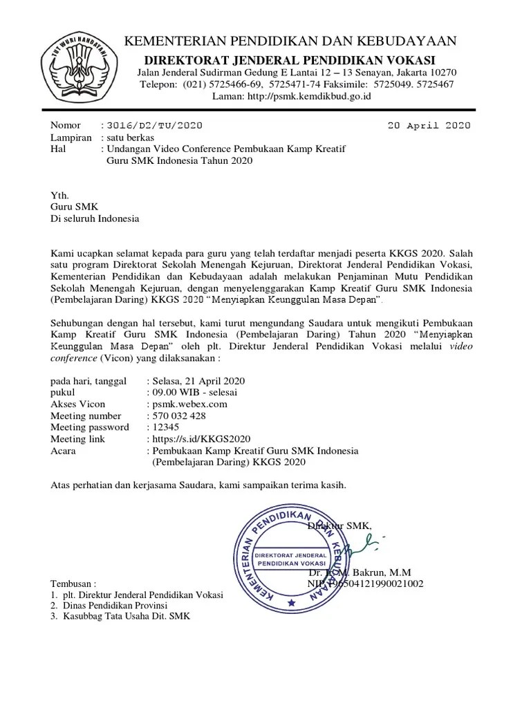 Surat Undangan Pembukaan KKGS 2020 - Peserta | PDF