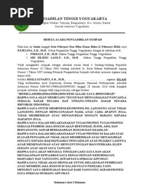 Berita Acara Sumpah Kuasa Hukum Penggugat 1 | PDF