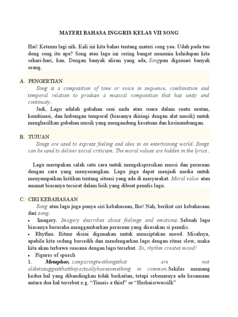 Pengertian Song Dalam Bahasa Inggris – Nasi