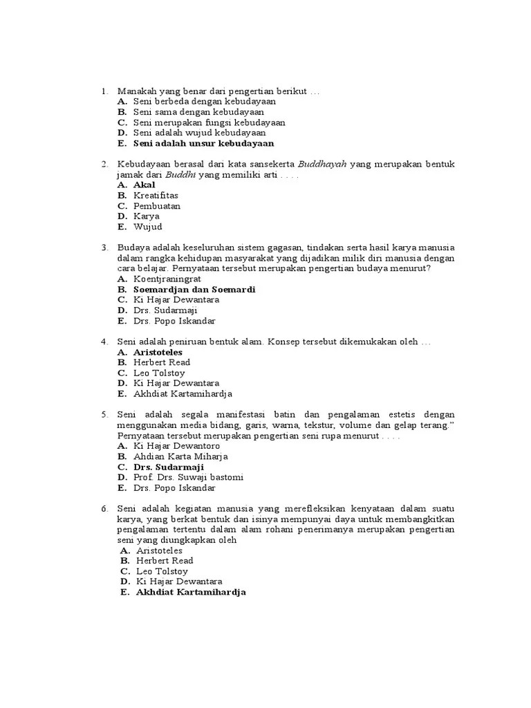 Bank Soal Usbn Seni Budaya | PDF