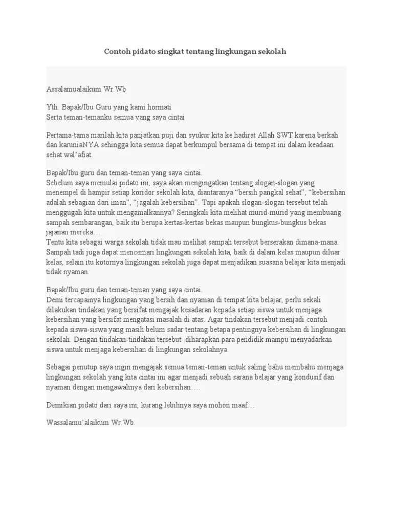 Contoh Pidato Singkat Tentang Lingkungan