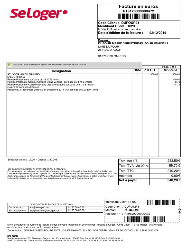 Facture P19120000000472 | PDF | Facture | Documents commerciaux