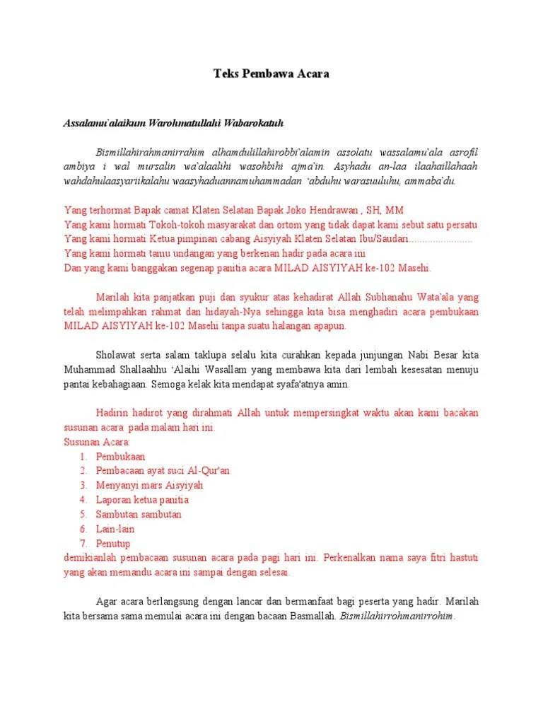 Teks MC Milad Aisyiyah | PDF