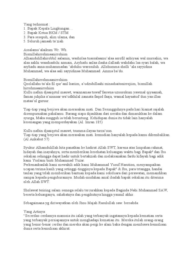 Kata Sambutan Takziah – Beinyu.com