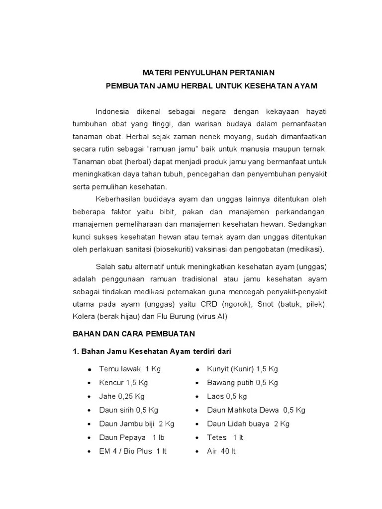 Materi Penyuluhan, Sinopsis, LPM, Pertanian Jamu Herbal | PDF