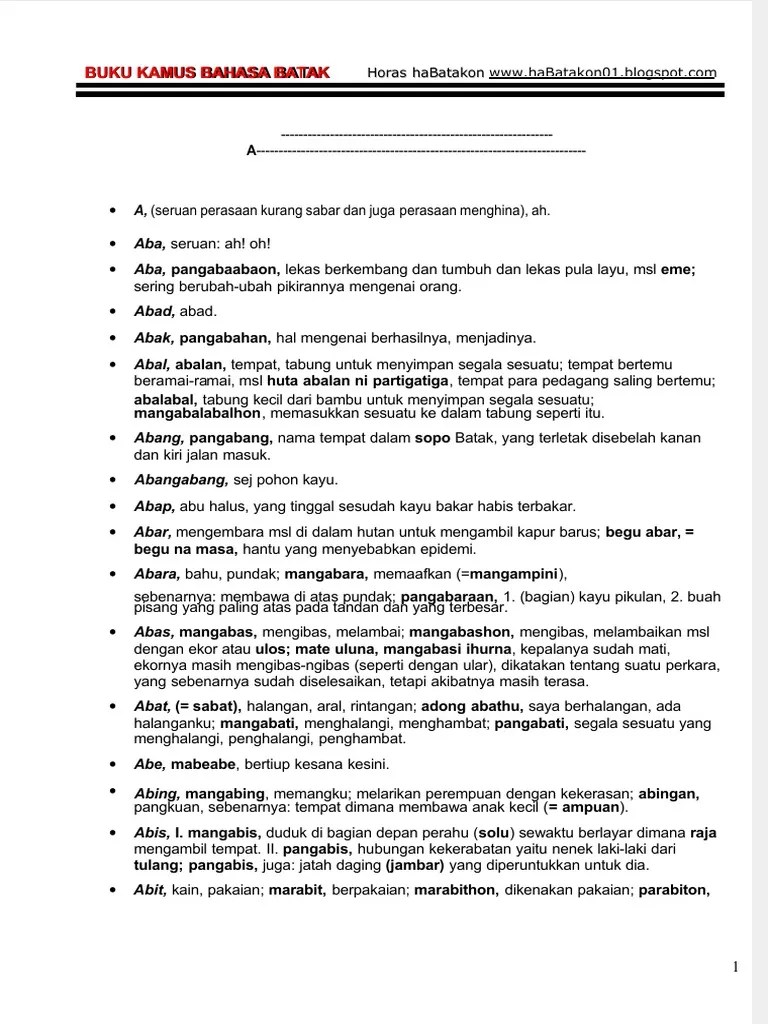 Vdocuments - MX - Kamus Bahasa Batak Toba | PDF