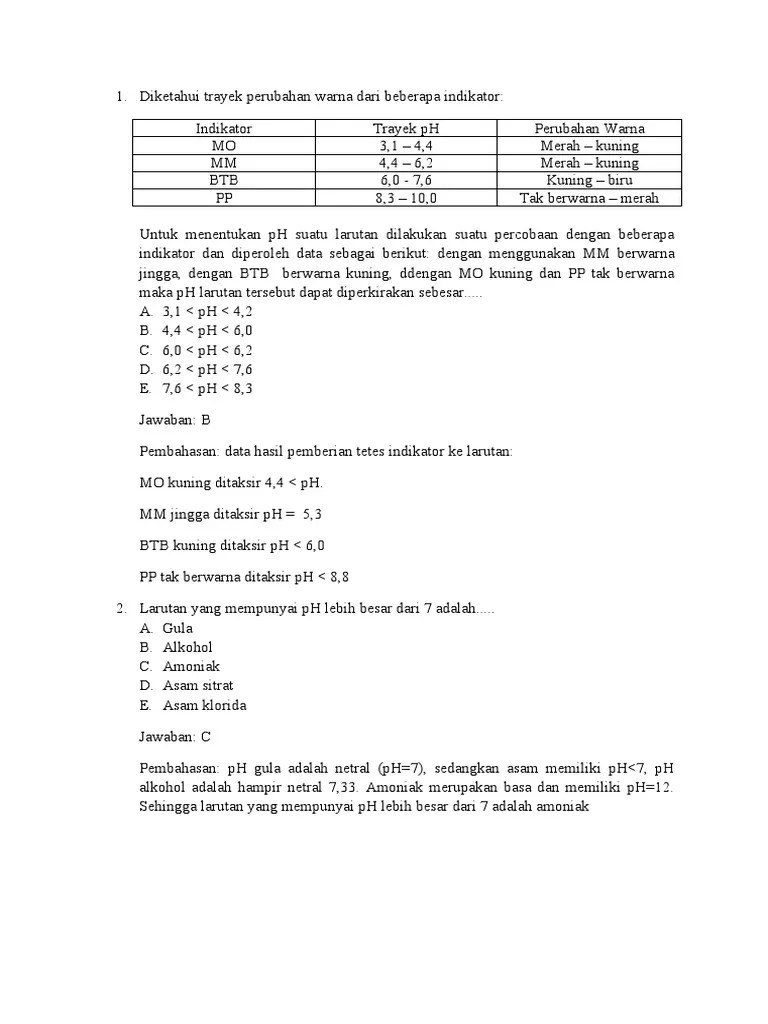 Diketahui Trayek Perubahan Warna Dari Beberapa Indikator | PDF