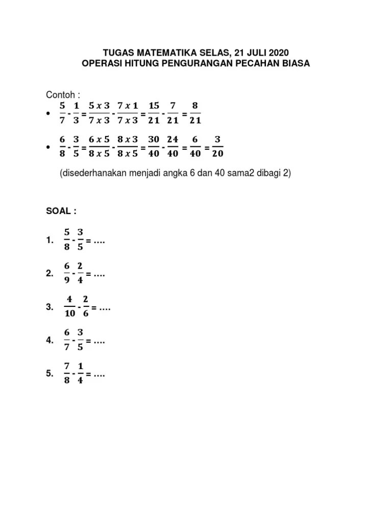 Pengurangan Pecahan Biasa PDF | PDF
