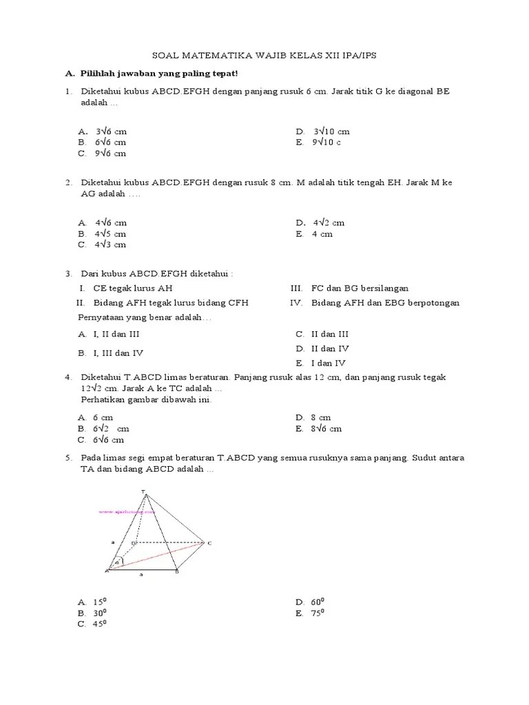 Soal Matematika Wajib Kelas Xii Ipa | PDF