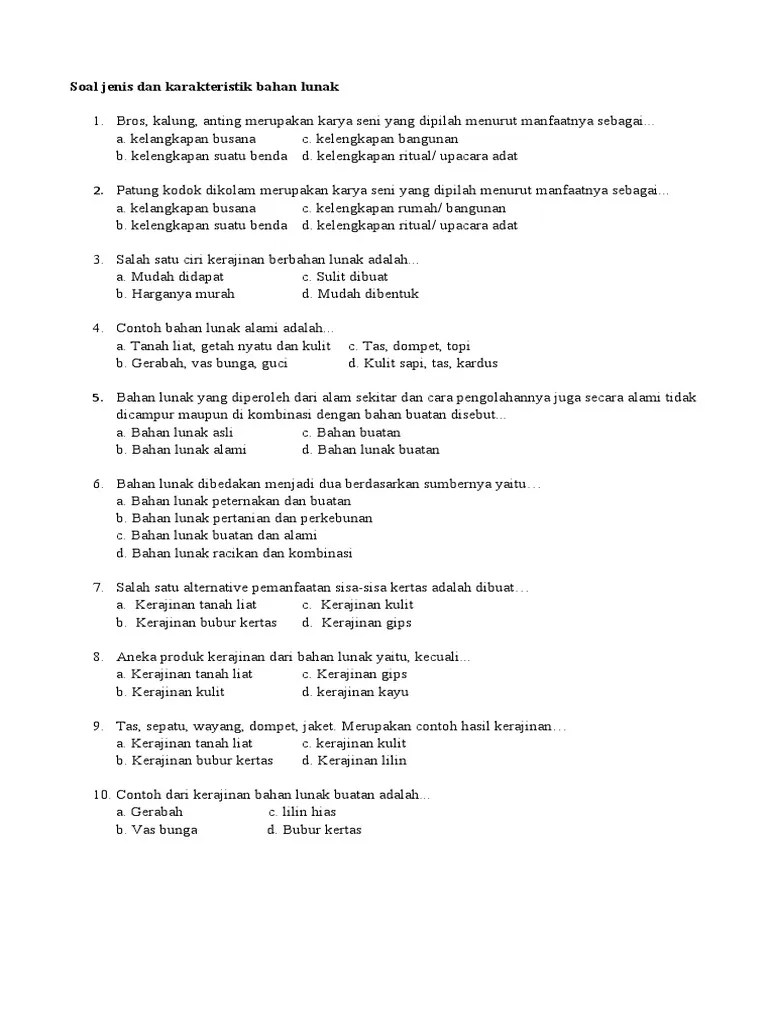 Soal Jenis Dan Karakteristik Bahan Lunak | PDF