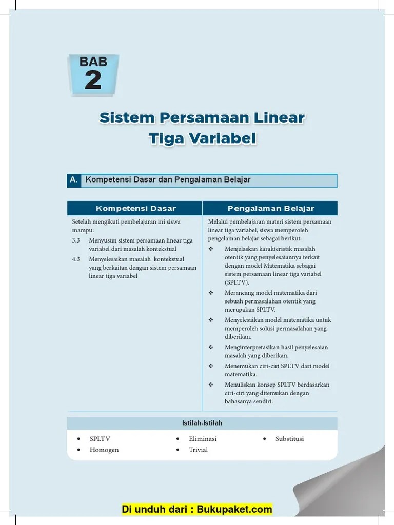 Bab 2 Sistem Persamaan Linear Tiga Variabel | PDF