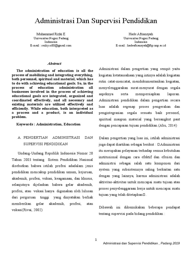 Artikel Administrasi Dan Supervisi Pendidikan | PDF