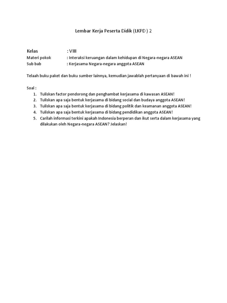 02 LKPD 2 Kerjasama Asean Kls 8 Ganjil PDF | PDF