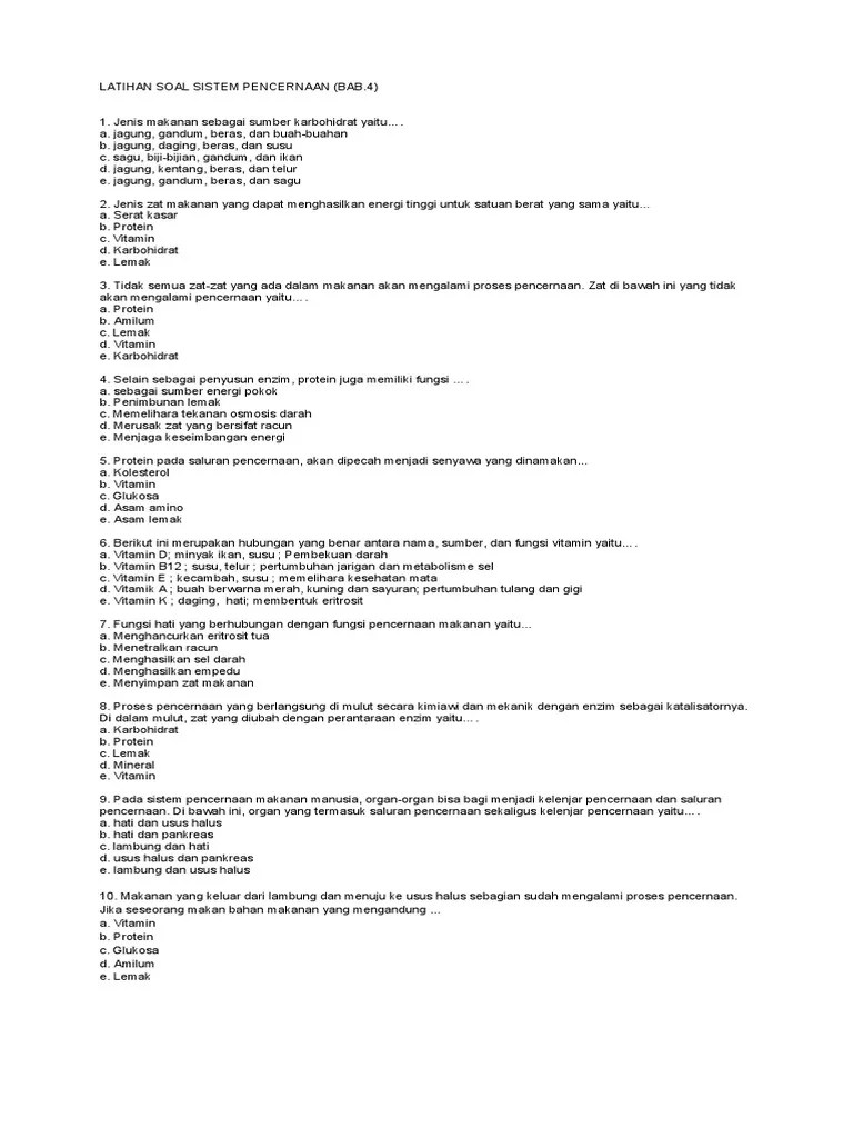 Latihan Soal Sistem Pencernaan | PDF