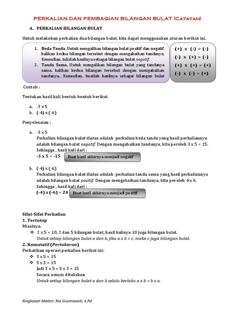 Perkalian Dan Pembagian Bilangan Bulat | PDF