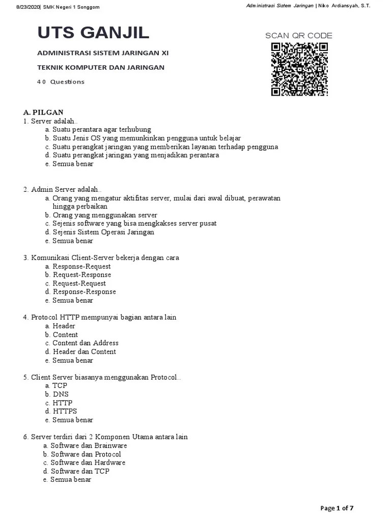 Soal Beserta Jawaban Smk System Operasi Jaringan