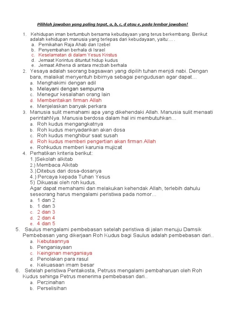 Soal Ulum Genap Agama Kristen Kelas XI Tqhun 2019-2020 | PDF