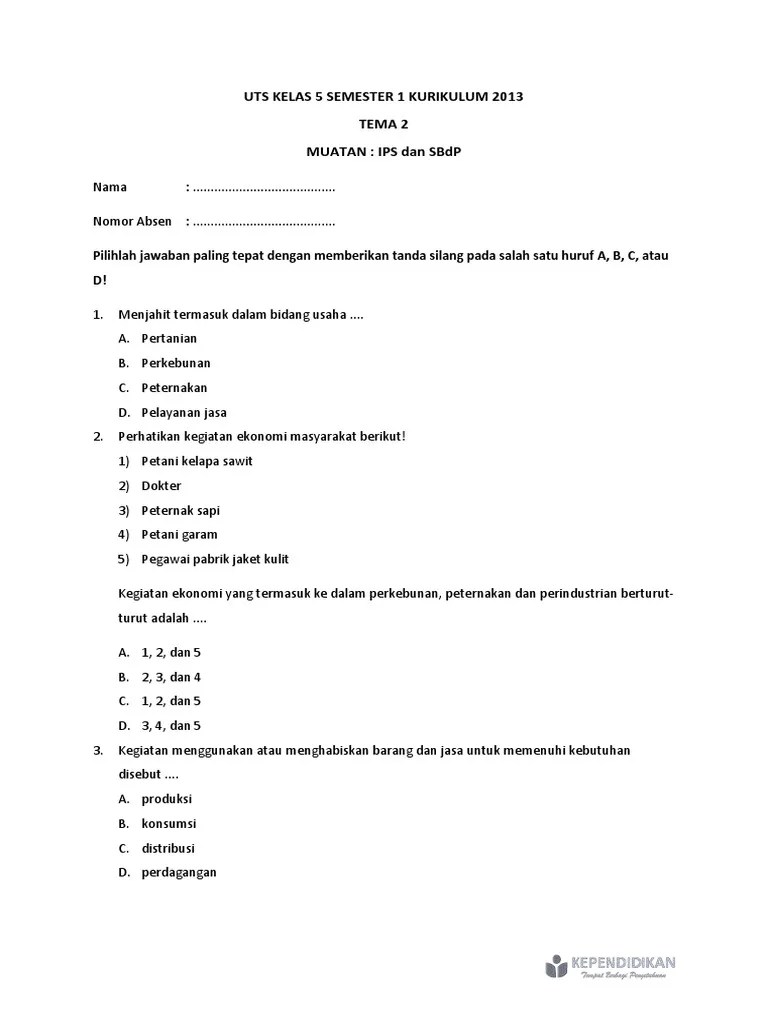 Uts Kelas 5 Semester 1 PDF | PDF