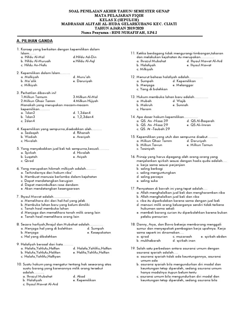 FIQIH - SOAL PAT KLS X (RINI NURAFIFAH, S.Pd.I) PDF