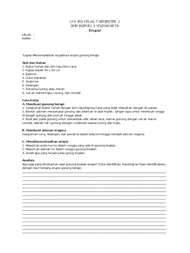 LKS IPA KELAS 7 SEMESTER 2 Erupsi | PDF
