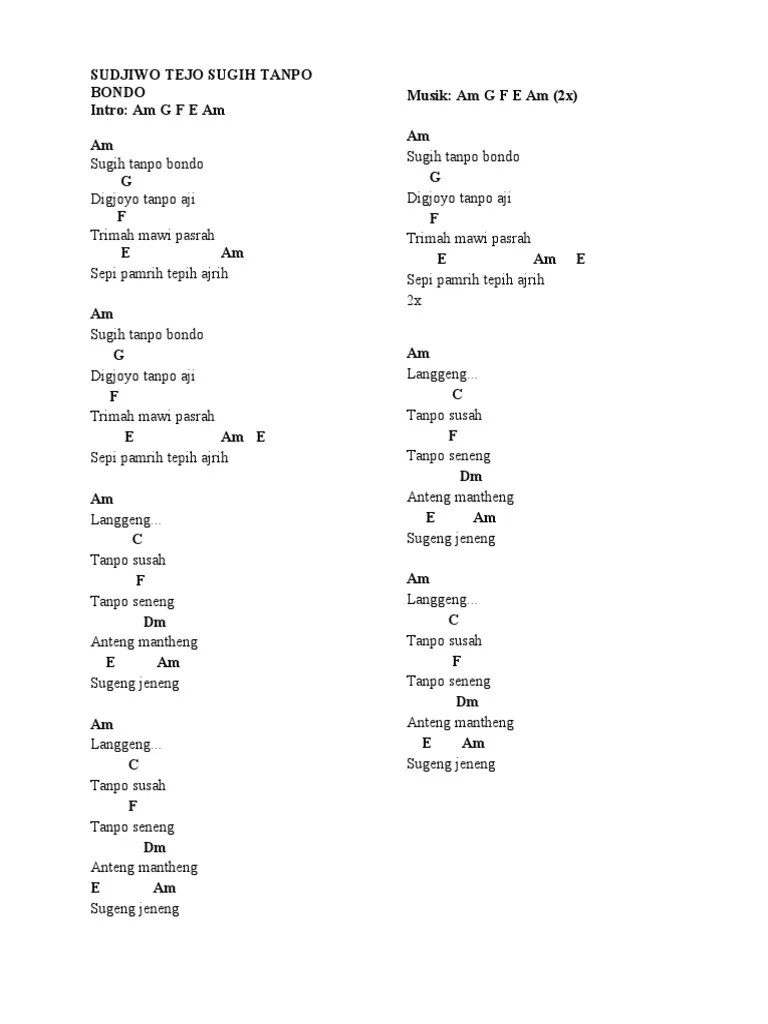 Lirik Lagu Sugih Tanpo Bondo – Belajar