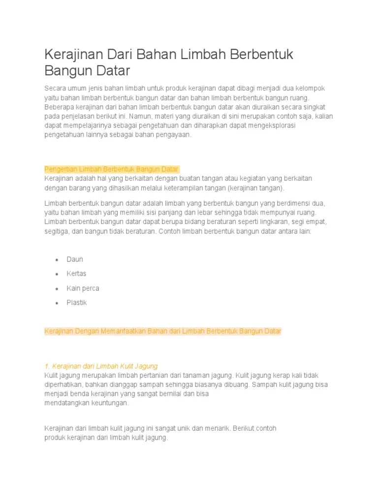 Kerajinan Dari Bahan Limbah Berbentuk Bangun Datar - Contoh Pro | PDF