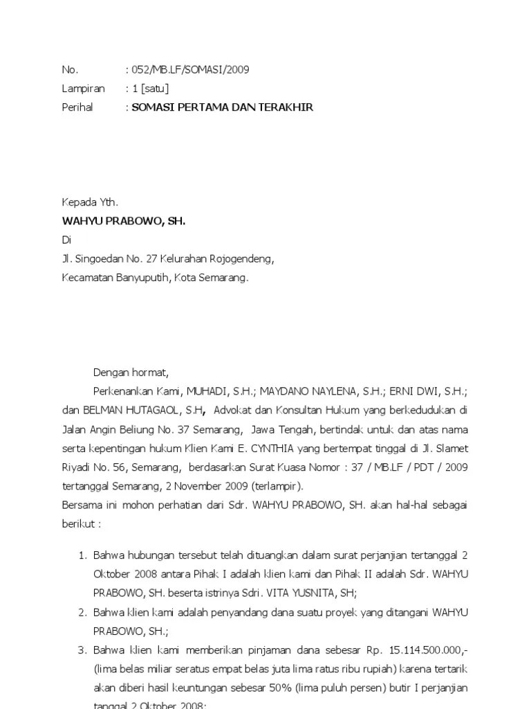 Contoh Surat Somasi Doc - Audit Kinerja