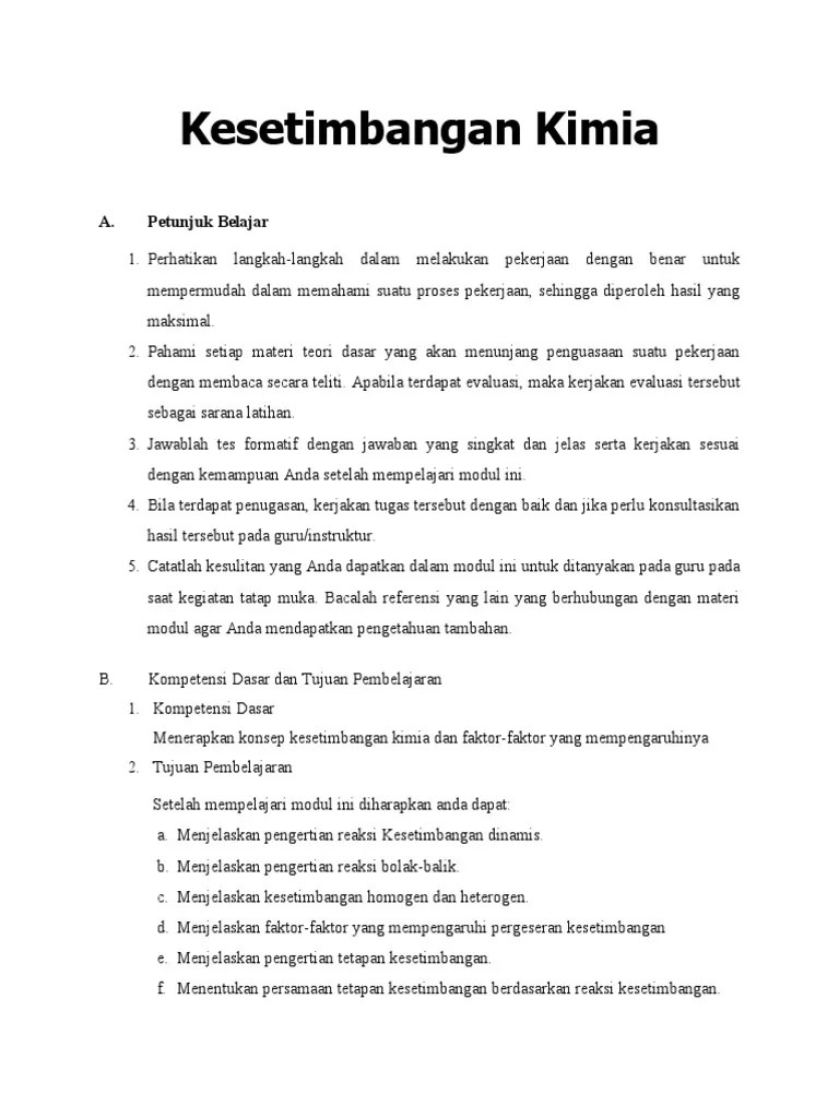 Kesetimbangan Kimia Modul Workshop-1 | PDF