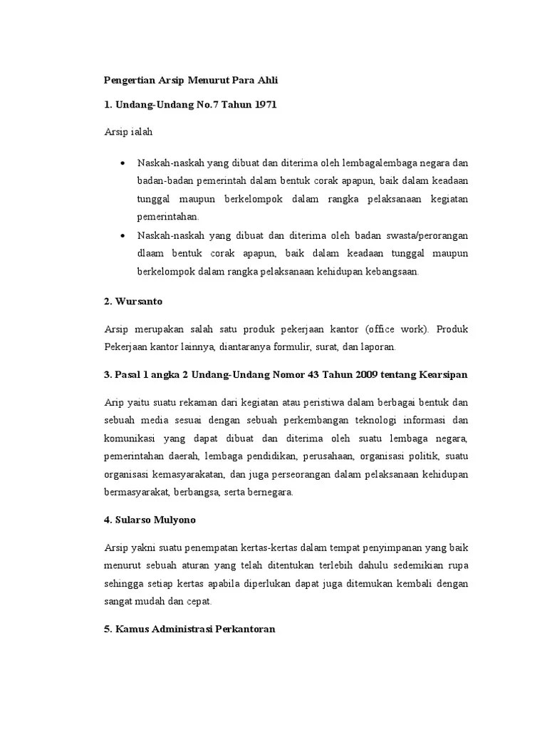 Pengertian Arsip Menurut para Ahli | PDF
